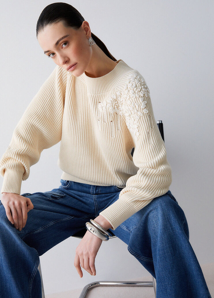 Maglia con ricamo in rafia bianco panna Liu Jo - medium