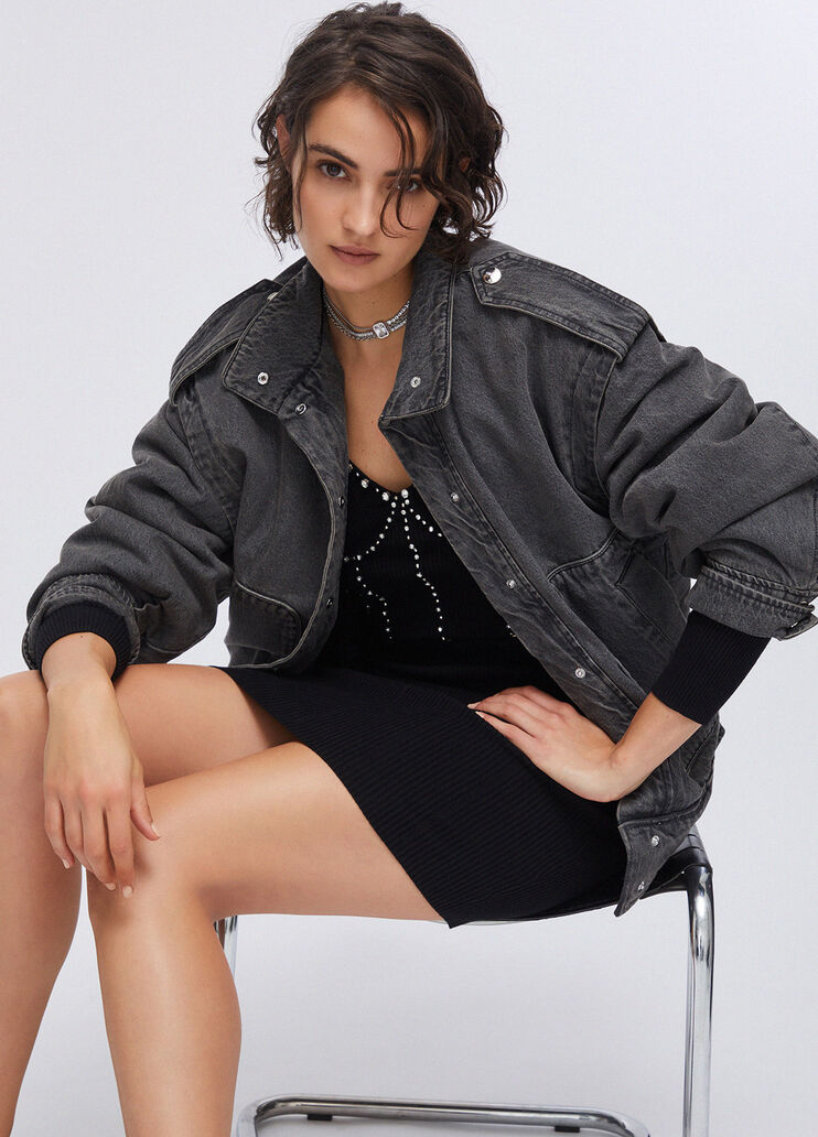 Denim jacket with embroidery on the back black denim Liu Jo - medium