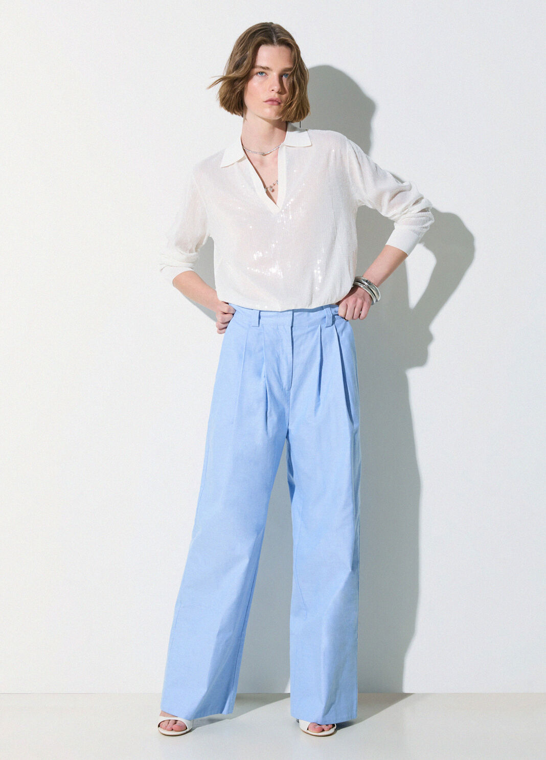 Pantalon &agrave; revers vichy bleu clair Liu Jo - large image number 3