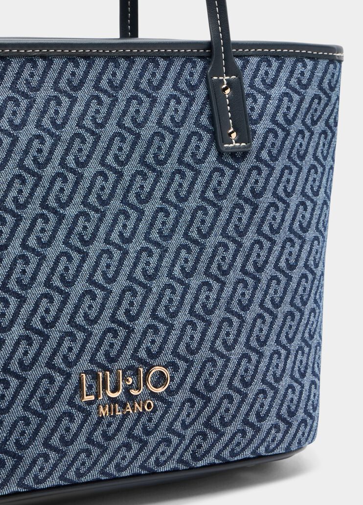 Bolso tote de denim con jacquard azul oscuro Liu Jo - medium