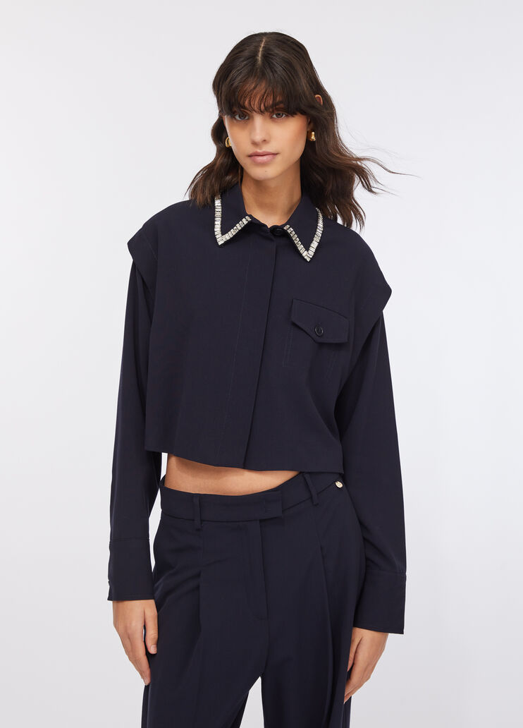 Hemdbluse mit Strass Marineblau Liu Jo - large image number 0