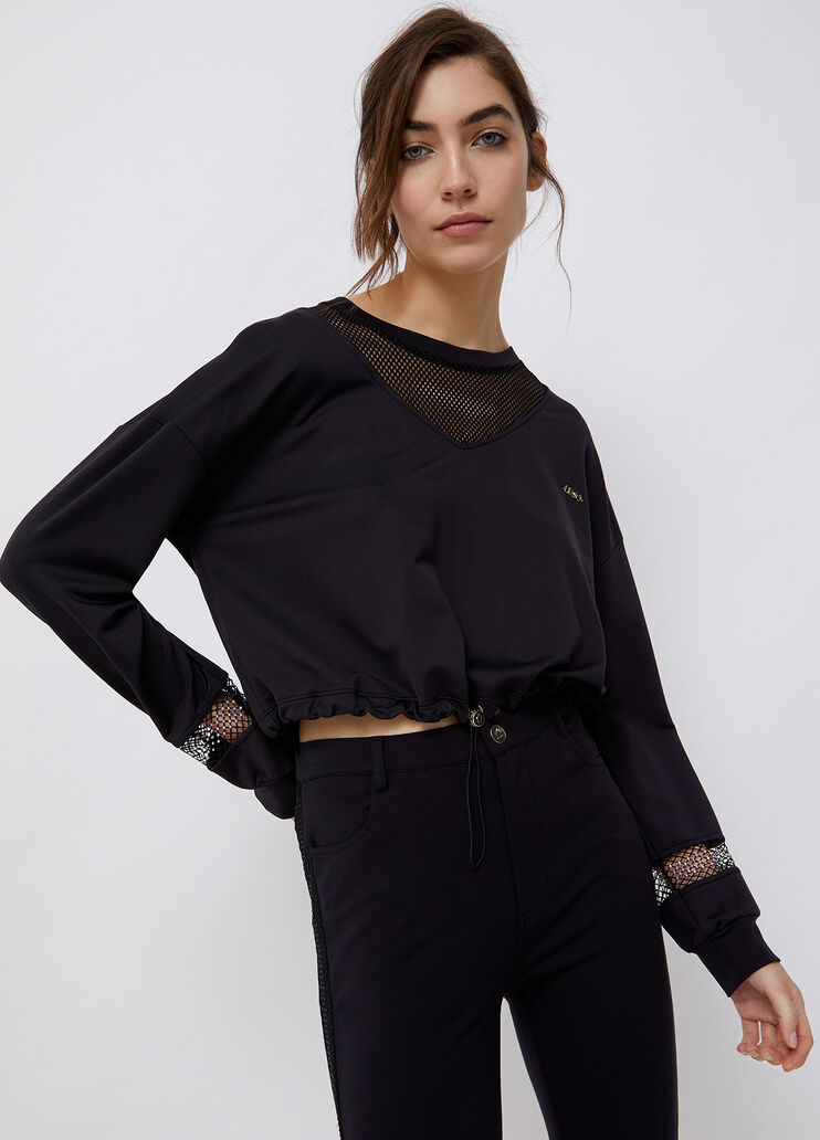 Sweatshirt with mesh inserts black Liu Jo - large image number 0 Sweatshirt with mesh inserts black Liu Jo - large image number 0