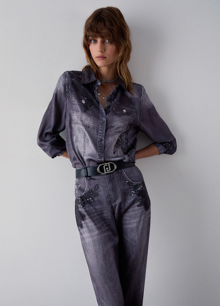 Shirt with print digital grey with flowers Liu Jo - medium