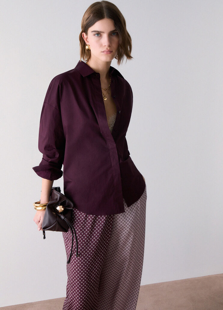 Shirt with jacquard satin insert aubergine Liu Jo - medium