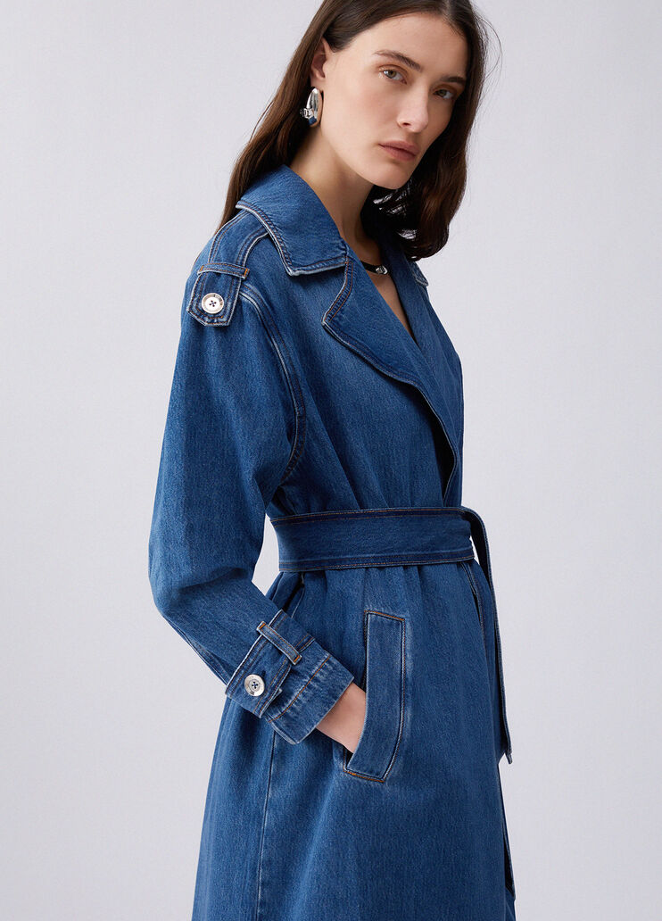 Long denim trench coat dark blue denim Liu Jo - large image number 4