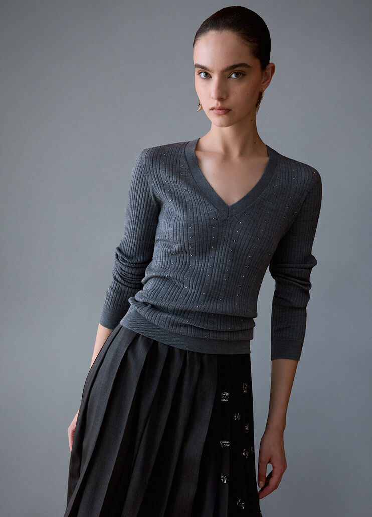 Knit in wool with V-neck grey m&eacute;lange Liu Jo - medium