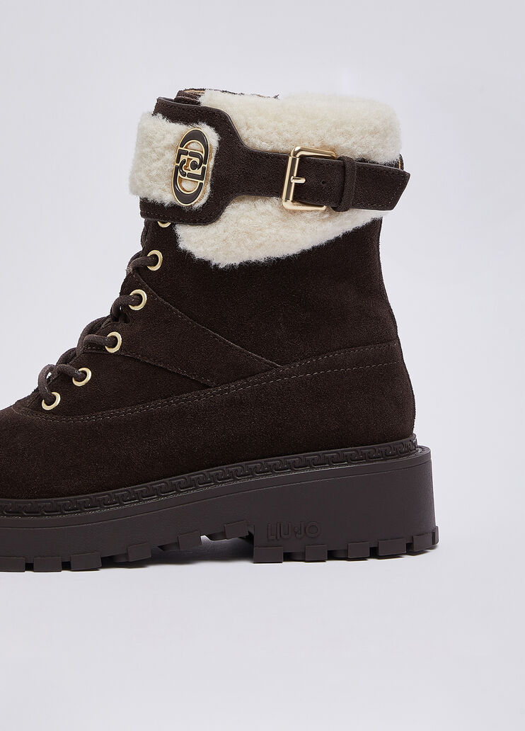Schn&uuml;rboots aus Veloursleder und teddy Mokka Liu Jo - medium