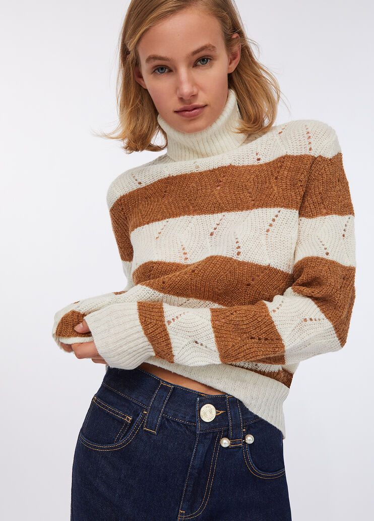 Striped wool and alpaca polo-neck white Liu Jo - large image number 3