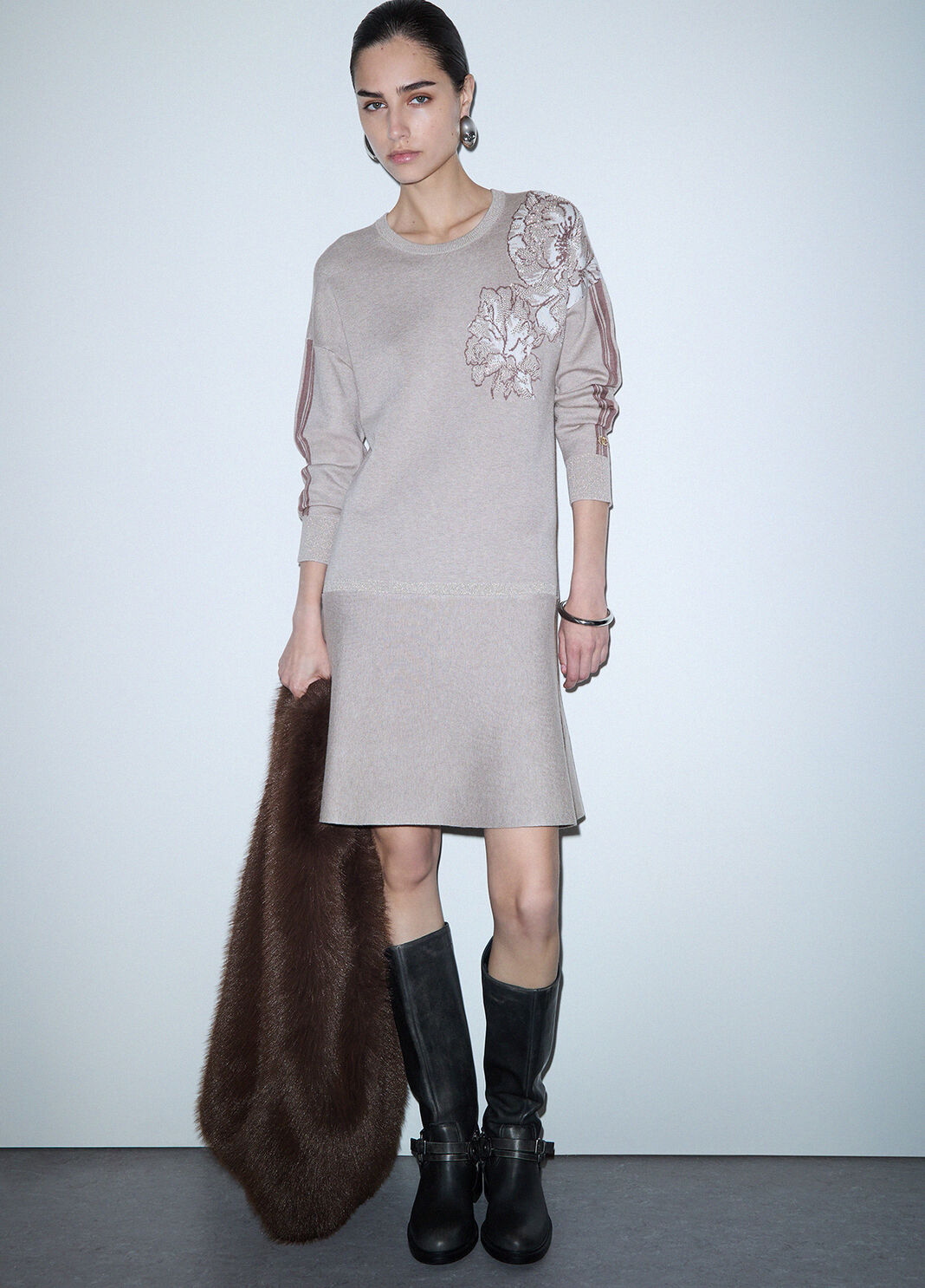Short jacquard knit dress beige Liu Jo - large image number 2