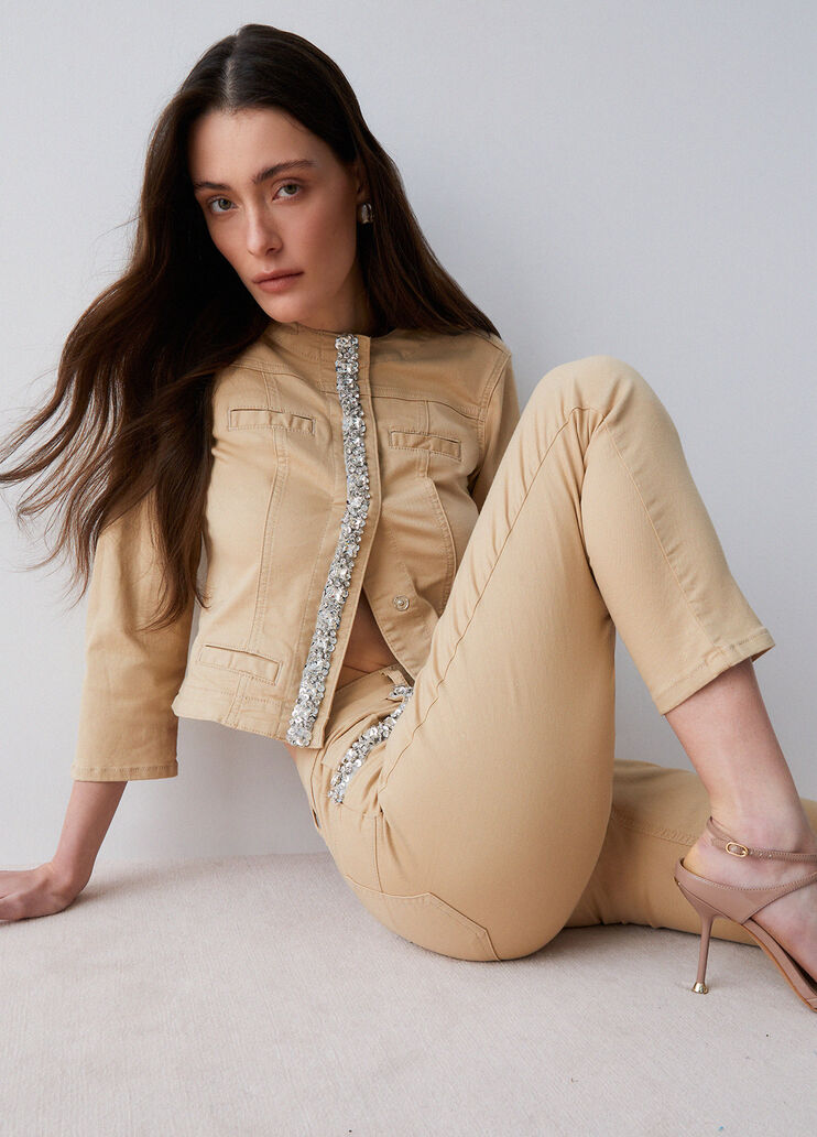 Skinny jeans with bejewelled appliqu&eacute;s beige Liu Jo - medium