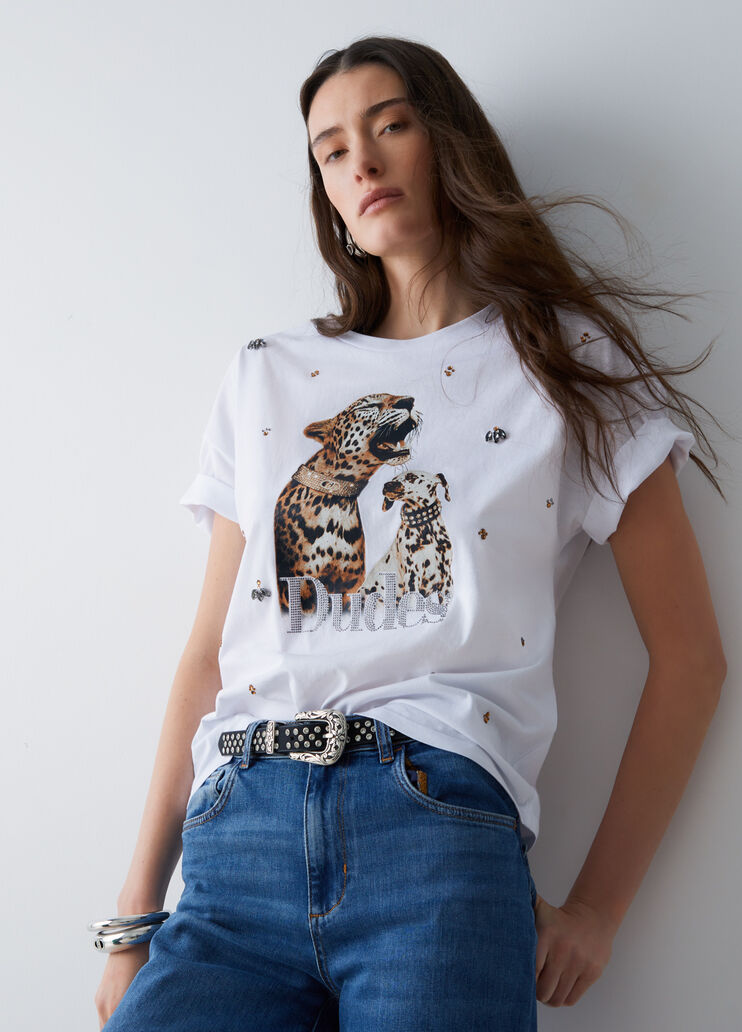 T-Shirt mit Print und Schmuckstickereien Welpen Liu Jo - medium