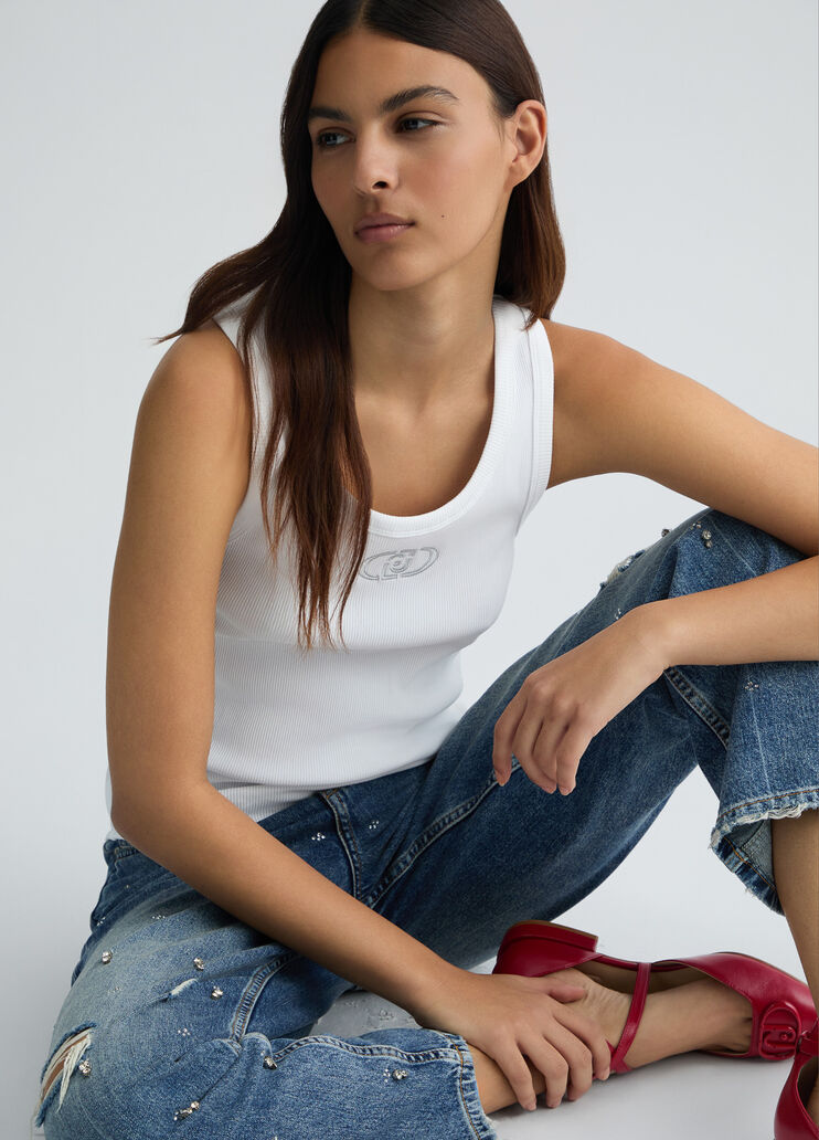 Cotton top with logo white Liu Jo - large image number 2 Cotton top with logo white Liu Jo - large image number 2