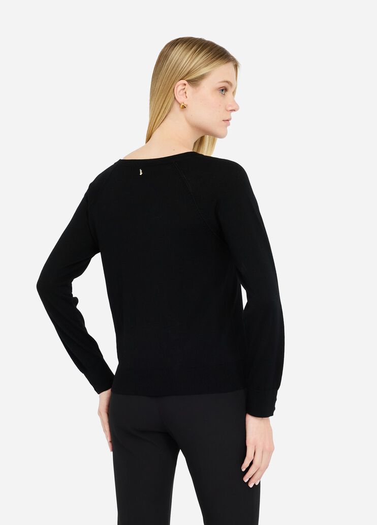 Pull en laine avec dentelle noir Liu Jo - large image number 1 Pull en laine avec dentelle noir Liu Jo - large image number 1