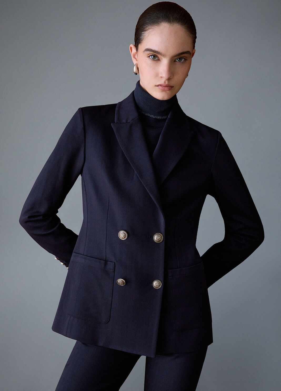 Double-breasted jacket in Milano stitch dark blue Liu Jo - large image number 2