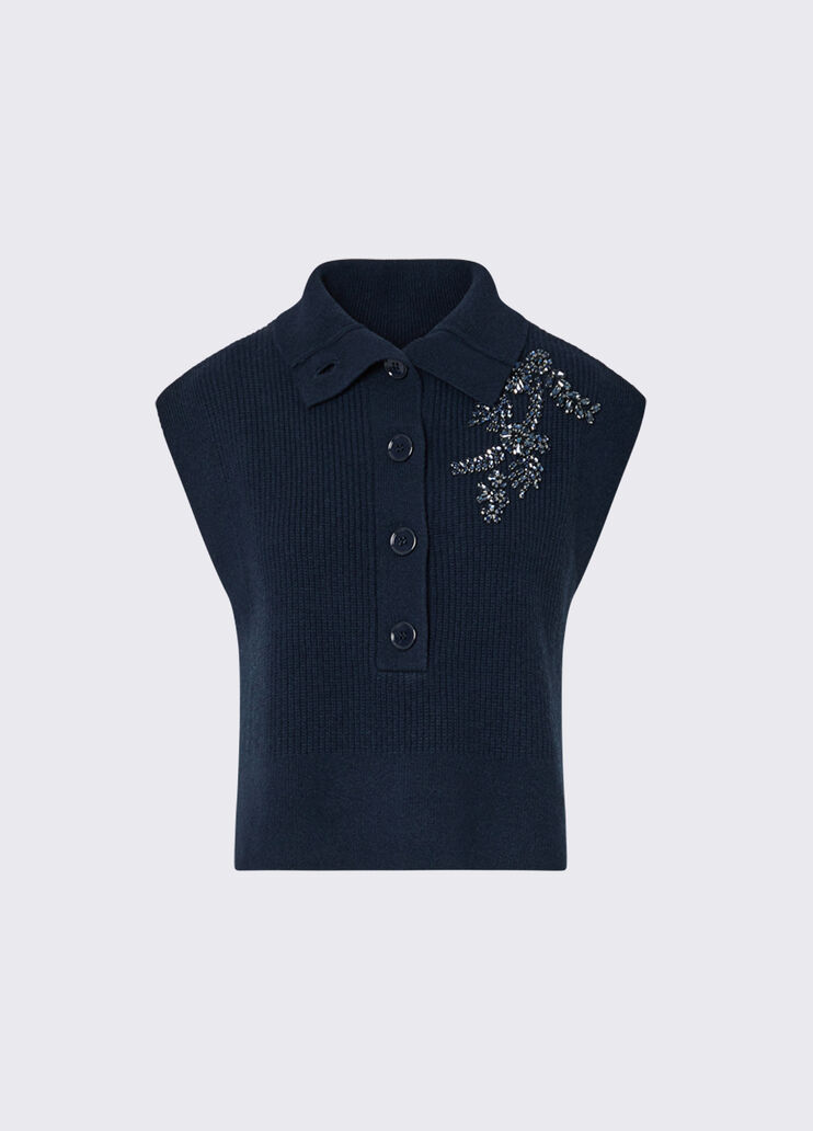Wool vest with bejewelled embroidery dark blue Liu Jo - medium