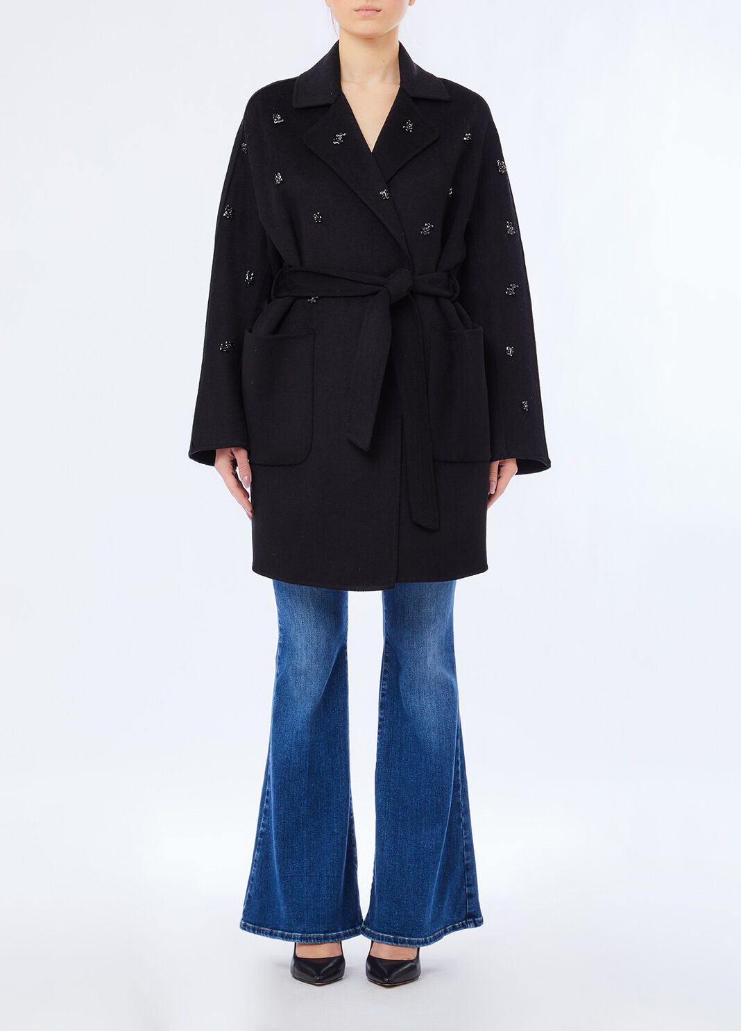 Wool coat with bejewelled embroidery black Liu Jo - large image number 0