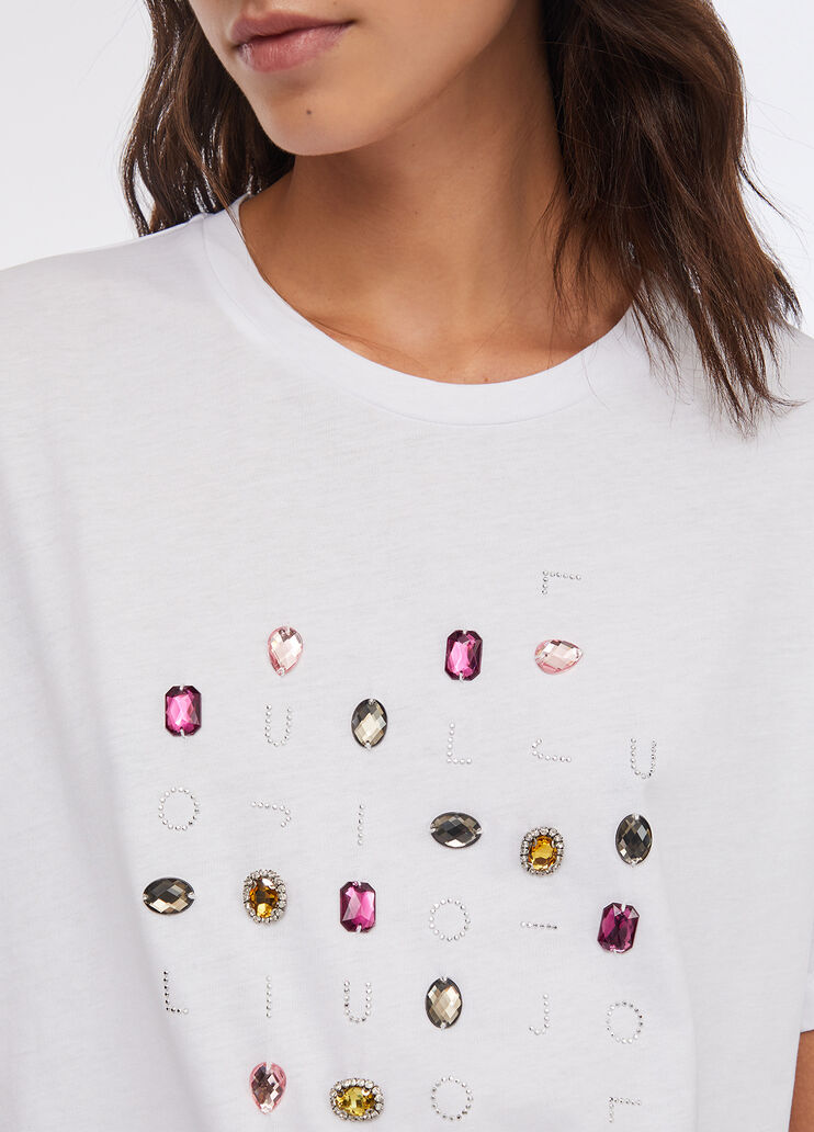 T-shirt with appliqués white/colored gemstones Liu Jo - medium