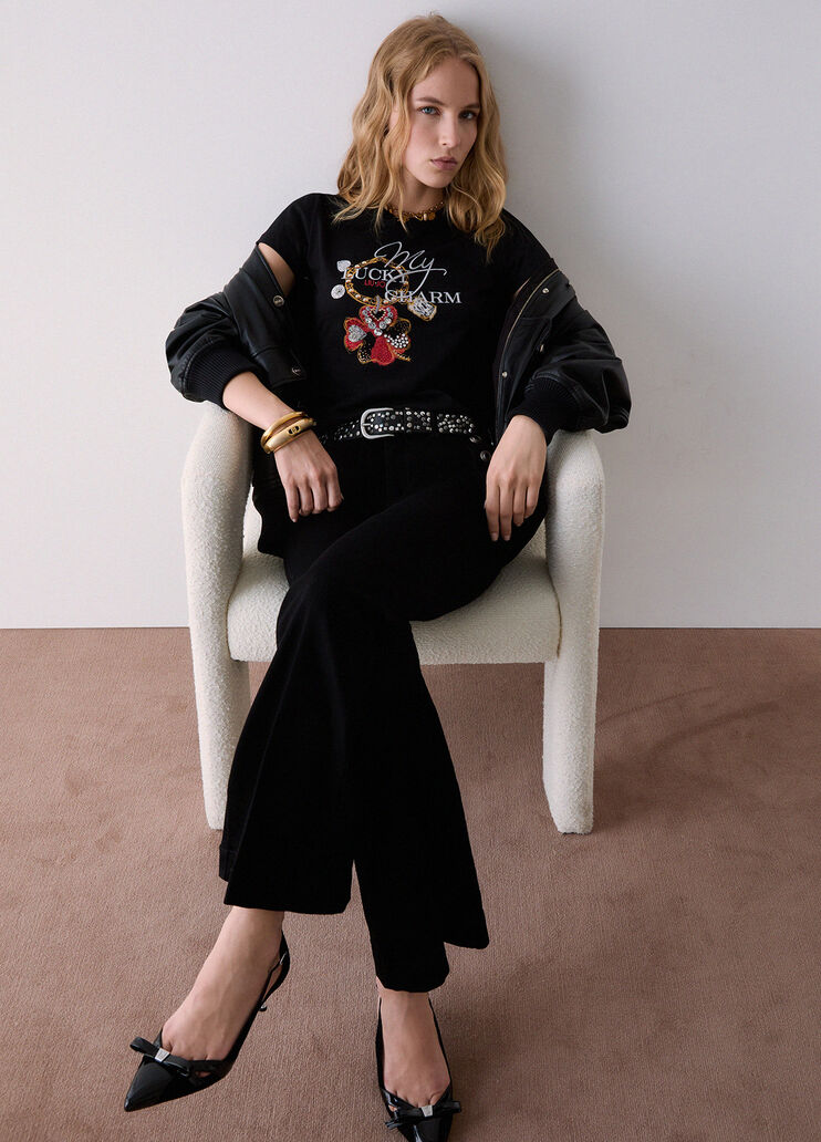 Flare-Jeans mit Schmuckkn&ouml;pfen Denim-Schwarz Liu Jo - medium