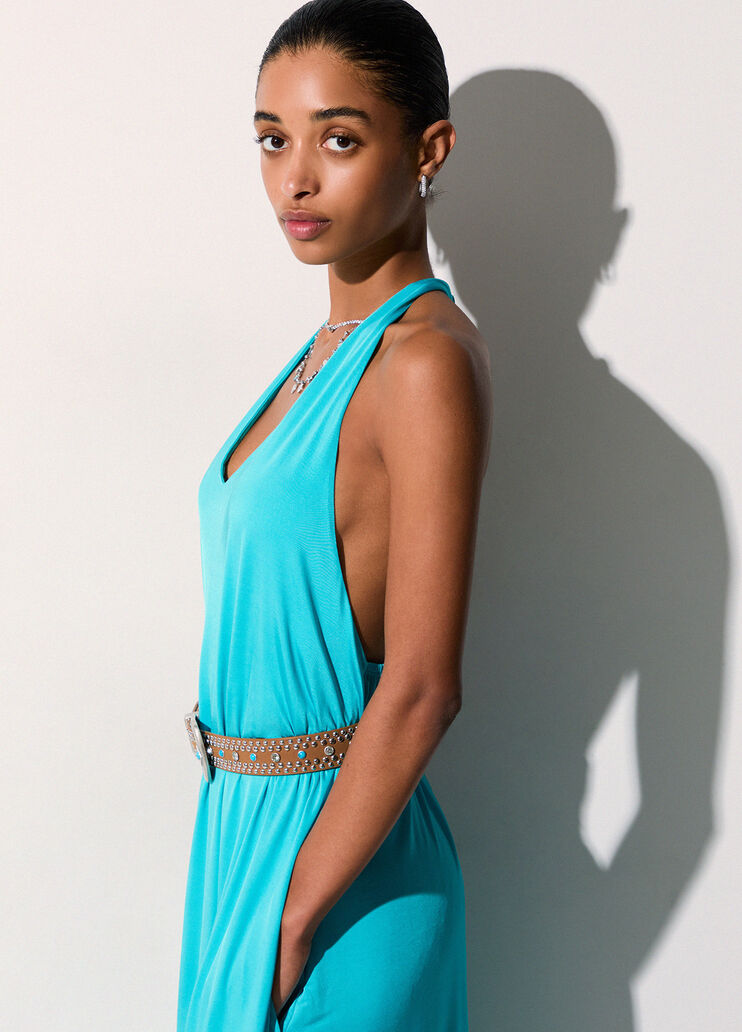 Langes Kleid aus gl&auml;nzendem Jersey Hellblau Liu Jo - medium