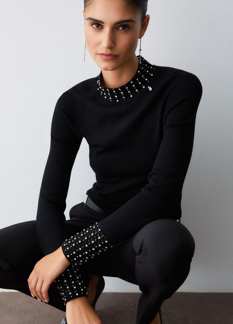 Jumper with cut-out and jewel embroidery black Liu Jo - large image number 2