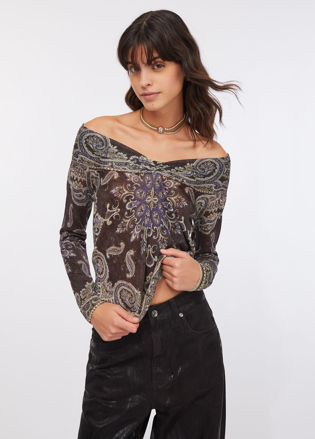 V-neck jumper brown with print Liu Jo - large image number 0