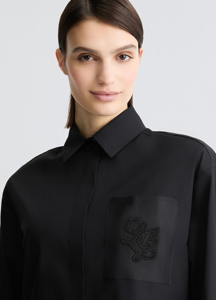 Poplin shirt with rhinestones black/organza Liu Jo - large image number 4 Poplin shirt with rhinestones black/organza Liu Jo - large image number 4
