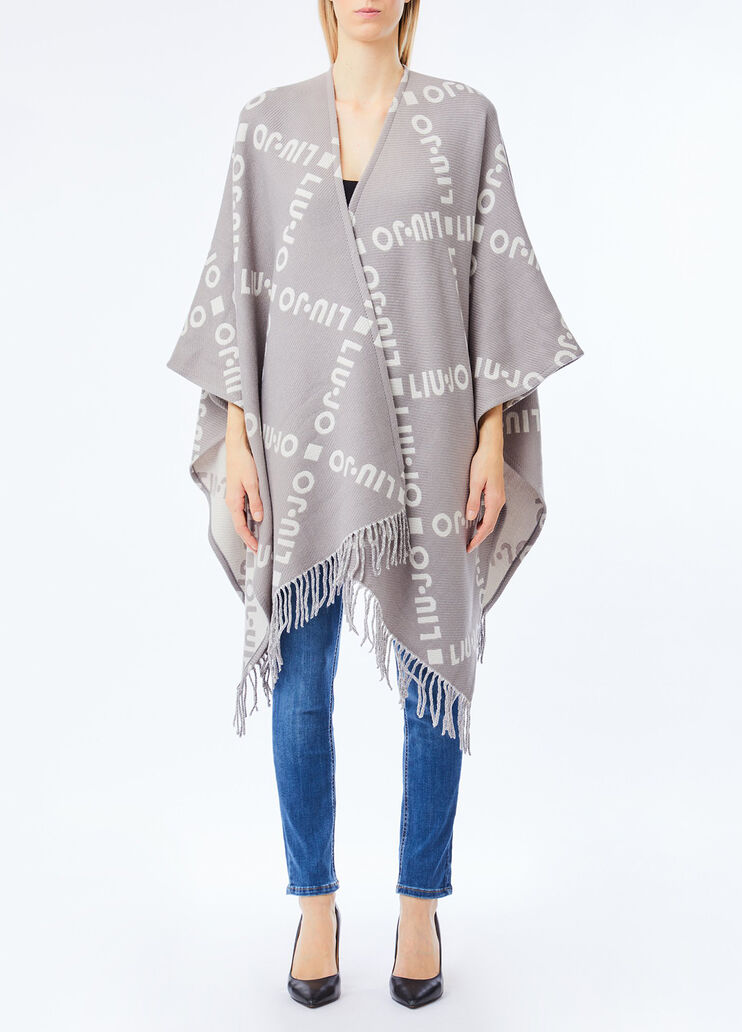Poncho with logo and fringes grey Liu Jo - medium