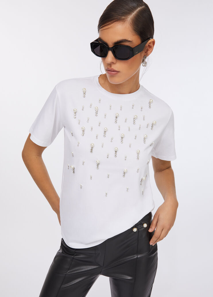 T-shirt with pearls and rhinestones white Liu Jo - medium T-shirt with pearls and rhinestones white Liu Jo - medium