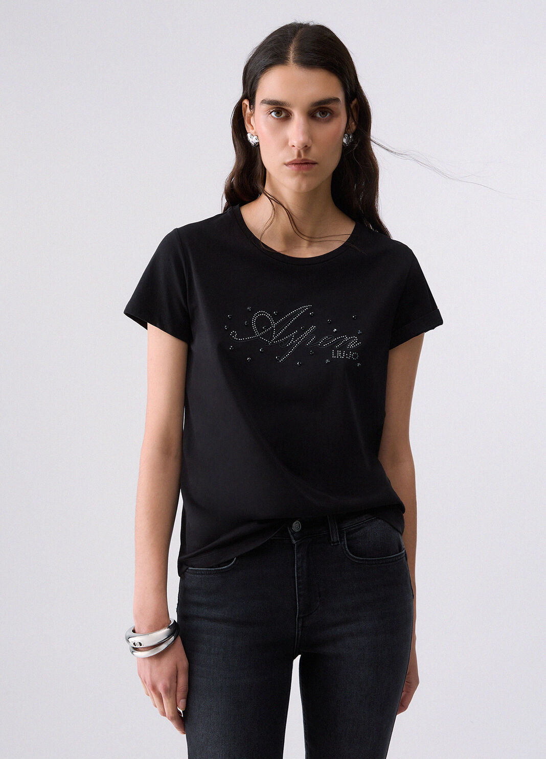 T-shirt with rhinestones black/Aspen Liu Jo - large image number 0