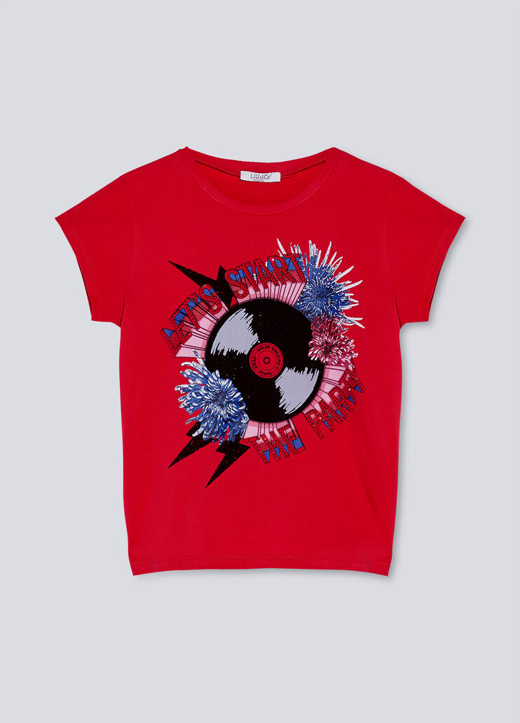 T-shirt with print and appliqués red / disco Liu Jo - large image number 0