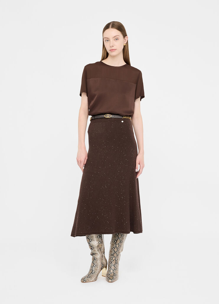 Knit midi skirt with sequins chocolate Liu Jo - medium Knit midi skirt with sequins chocolate Liu Jo - medium