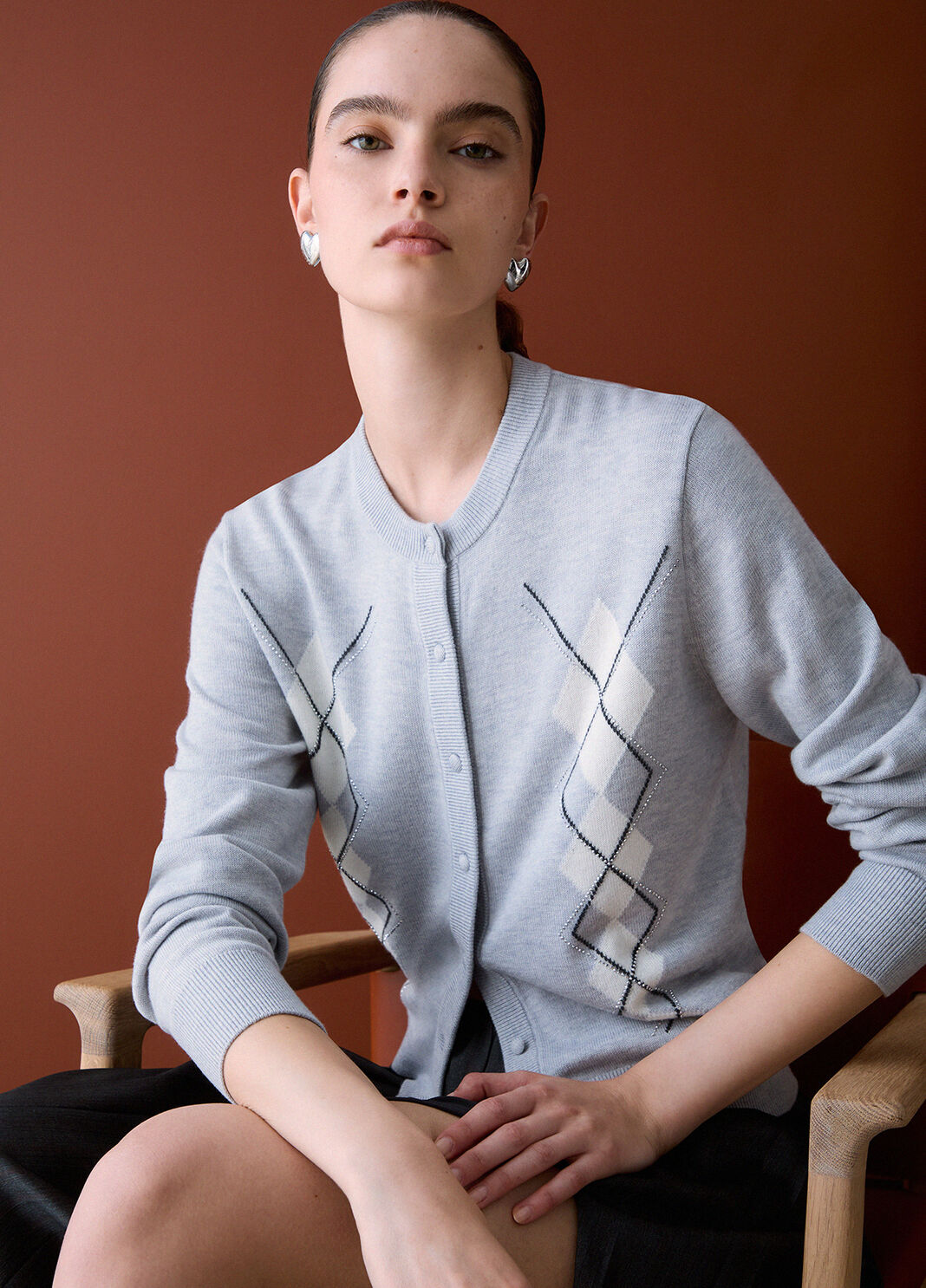 Wollcardigan mit Argyle-Muster Grau Liu Jo - large image number 3