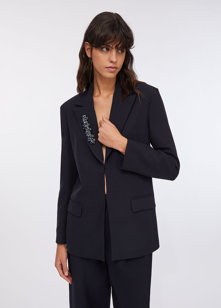 Long jacket with bejewelled embroidery navy blue Liu Jo - large image number 0