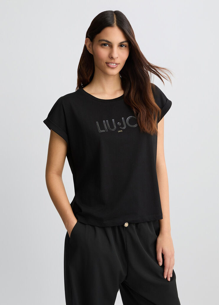 Cotton T-shirt with logo  black Liu Jo - large image number 0 Cotton T-shirt with logo  black Liu Jo - large image number 0