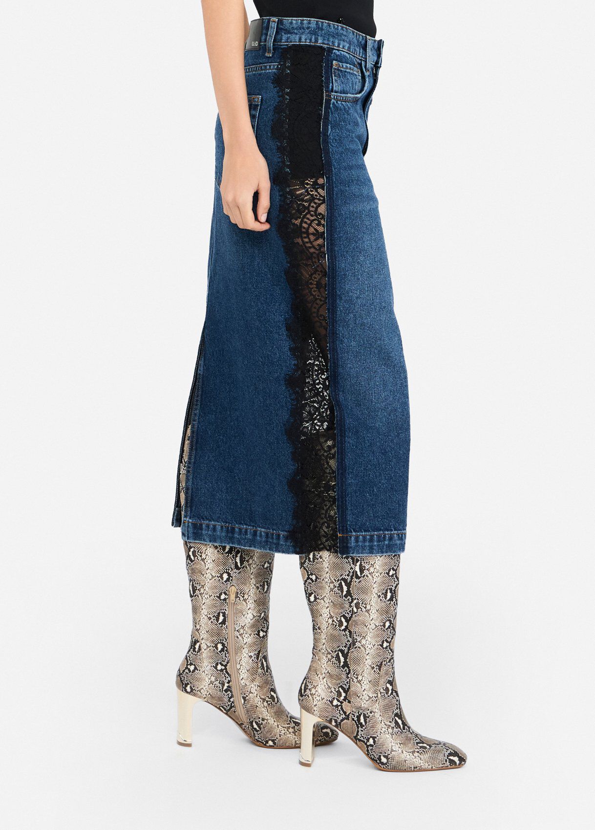 Denim midi skirt with lace colour blue denim | Liu Jo Denim midi skirt with lace colour blue denim | Liu Jo