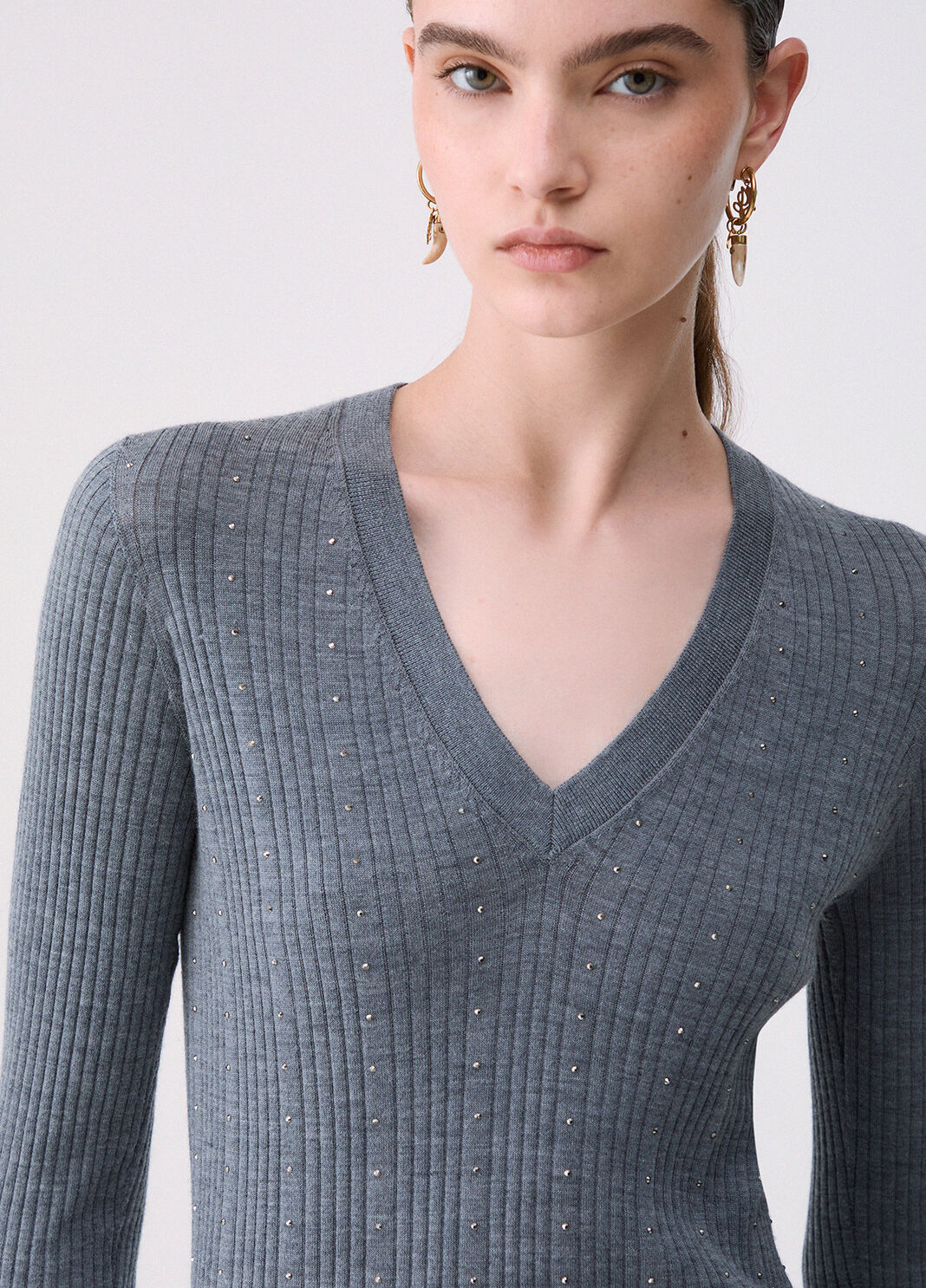 Knit in wool with V-neck grey m&eacute;lange Liu Jo - large image number 4