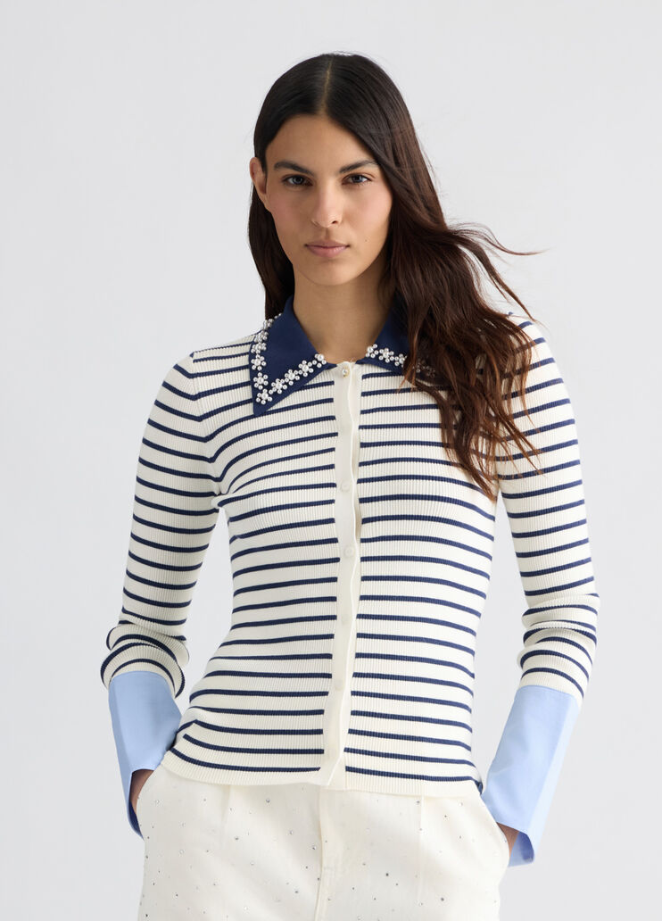 Striped cardigan with collar white/blue Liu Jo - medium Striped cardigan with collar white/blue Liu Jo - medium