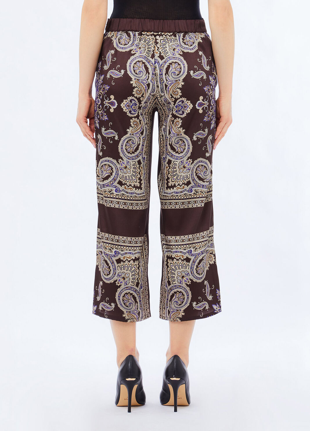 Pantalon en satin imprim&eacute; marron avec imprim&eacute; Liu Jo - large image number 1