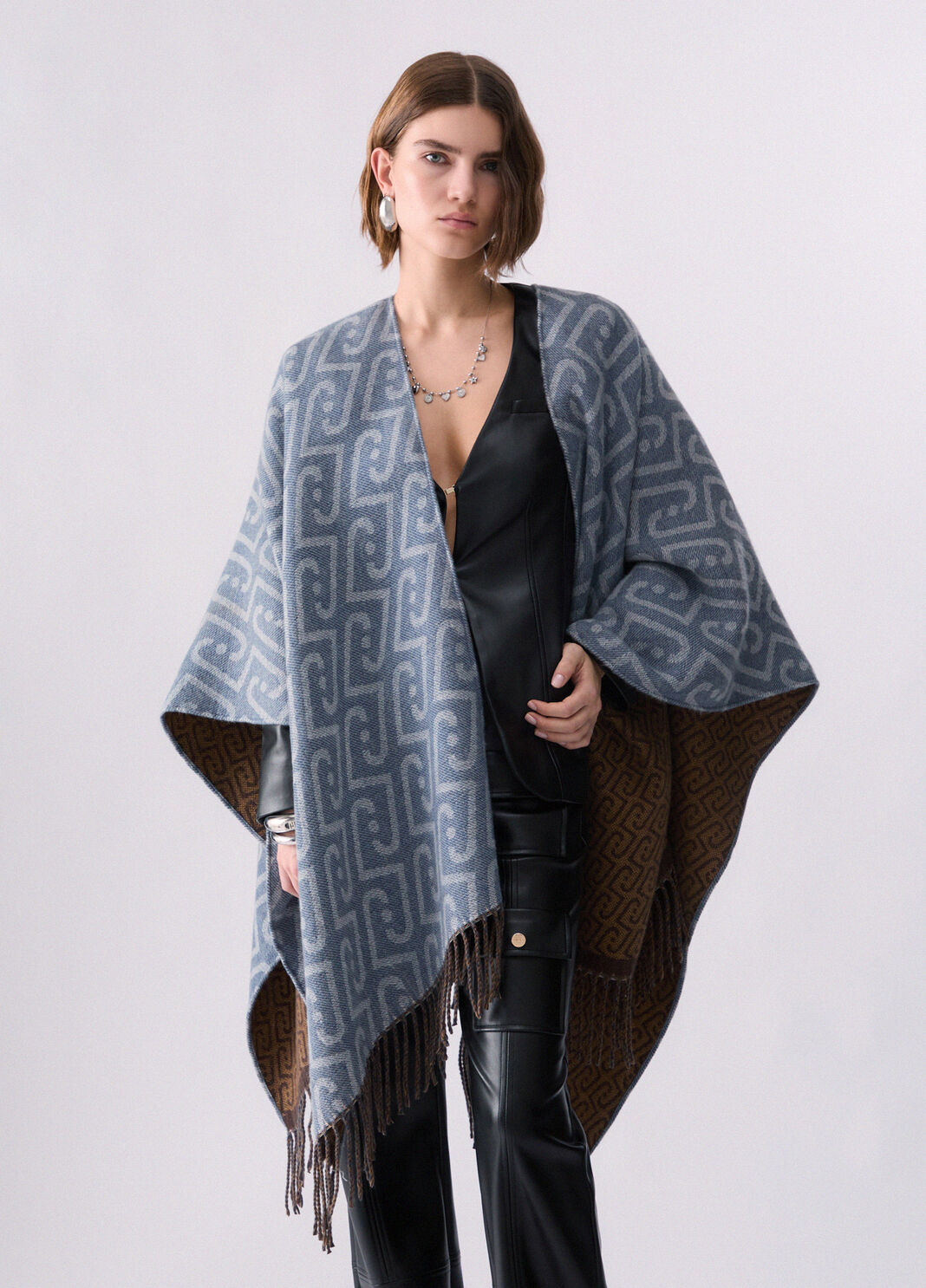 Monogram Jacquard Poncho blue denim Liu Jo - large image number 0