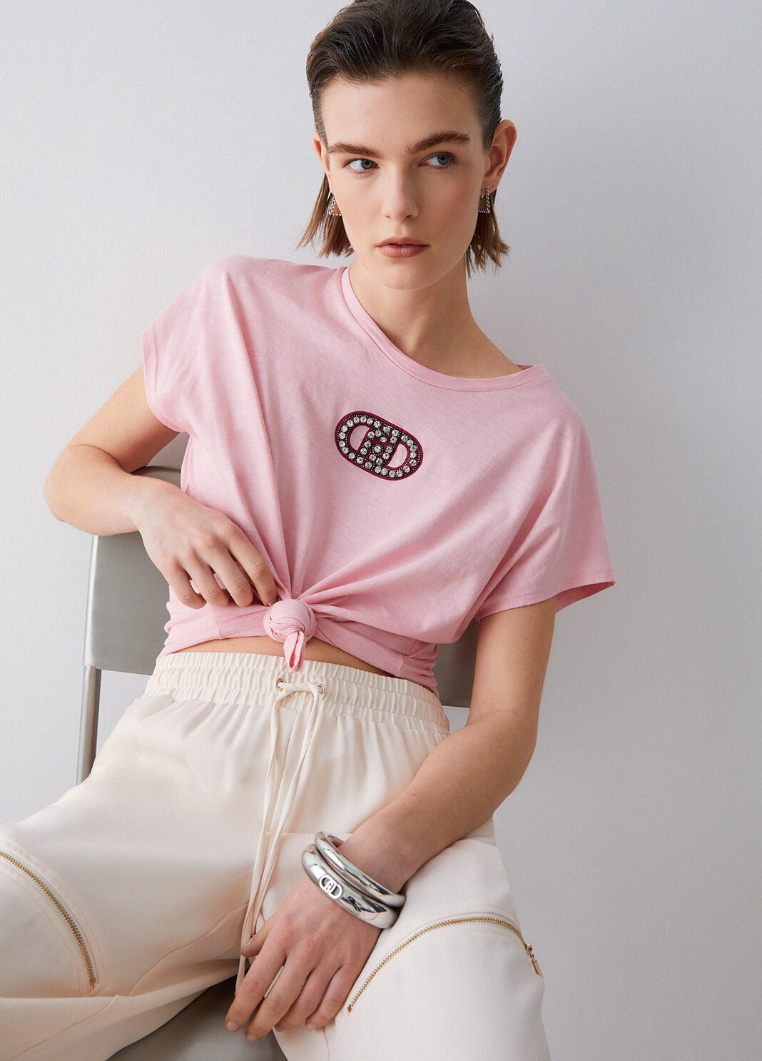 T-shirt with bejewelled details pink Liu Jo - large image number 2
