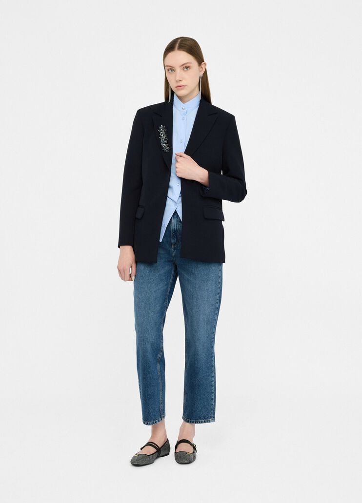 Long jacket with bejewelled embroidery navy blue Liu Jo - large image number 5 Long jacket with bejewelled embroidery navy blue Liu Jo - large image number 5
