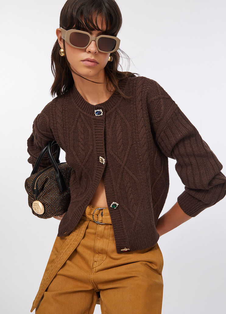 Wool cardigan with bejewelled buttons dark chocolate Liu Jo - medium