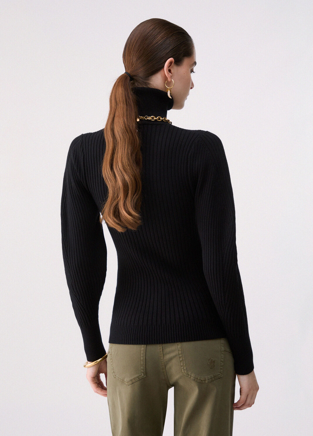 Rollkragenpullover mit Ballon&auml;rmeln schwarz Liu Jo - large image number 1