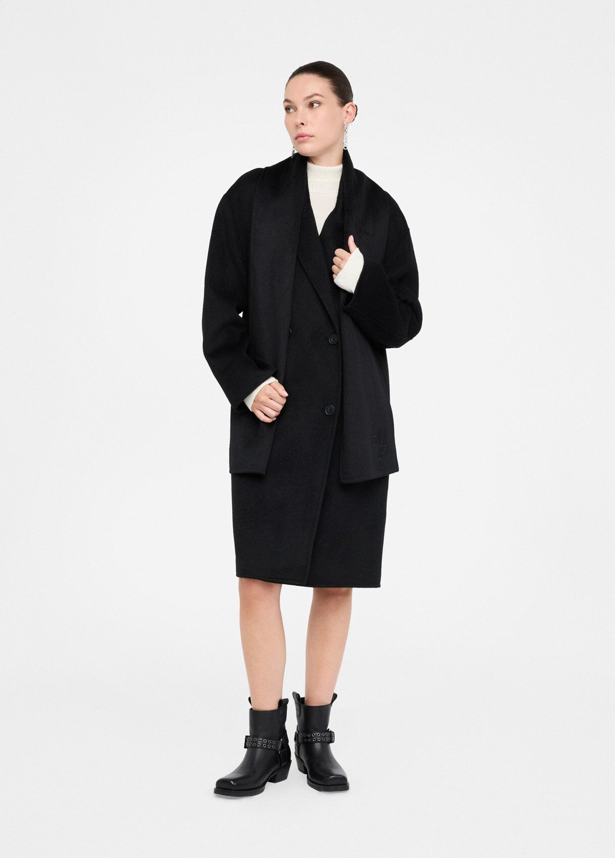 Wool coat with scarf colour black | Liu Jo