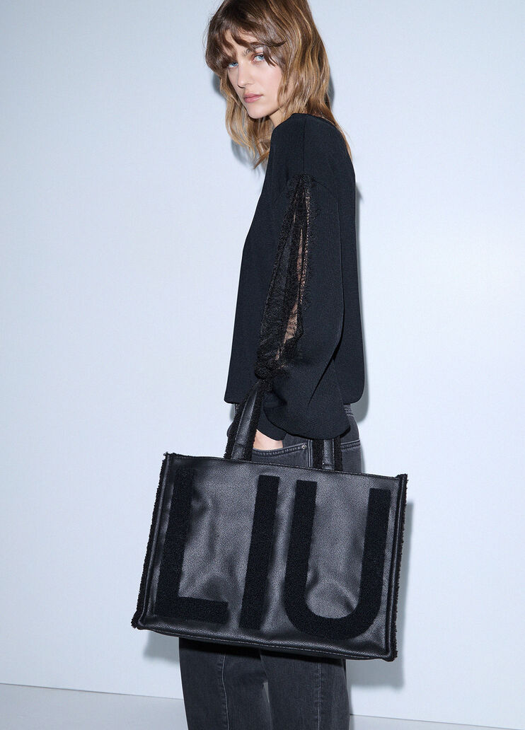 Large tote bag with logo black Liu Jo - medium