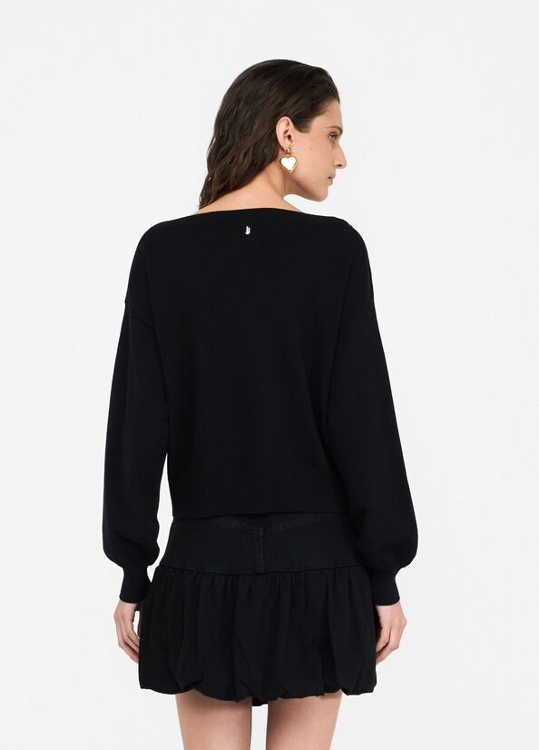 Jumper with gemstones black/floral Liu Jo - large image number 1