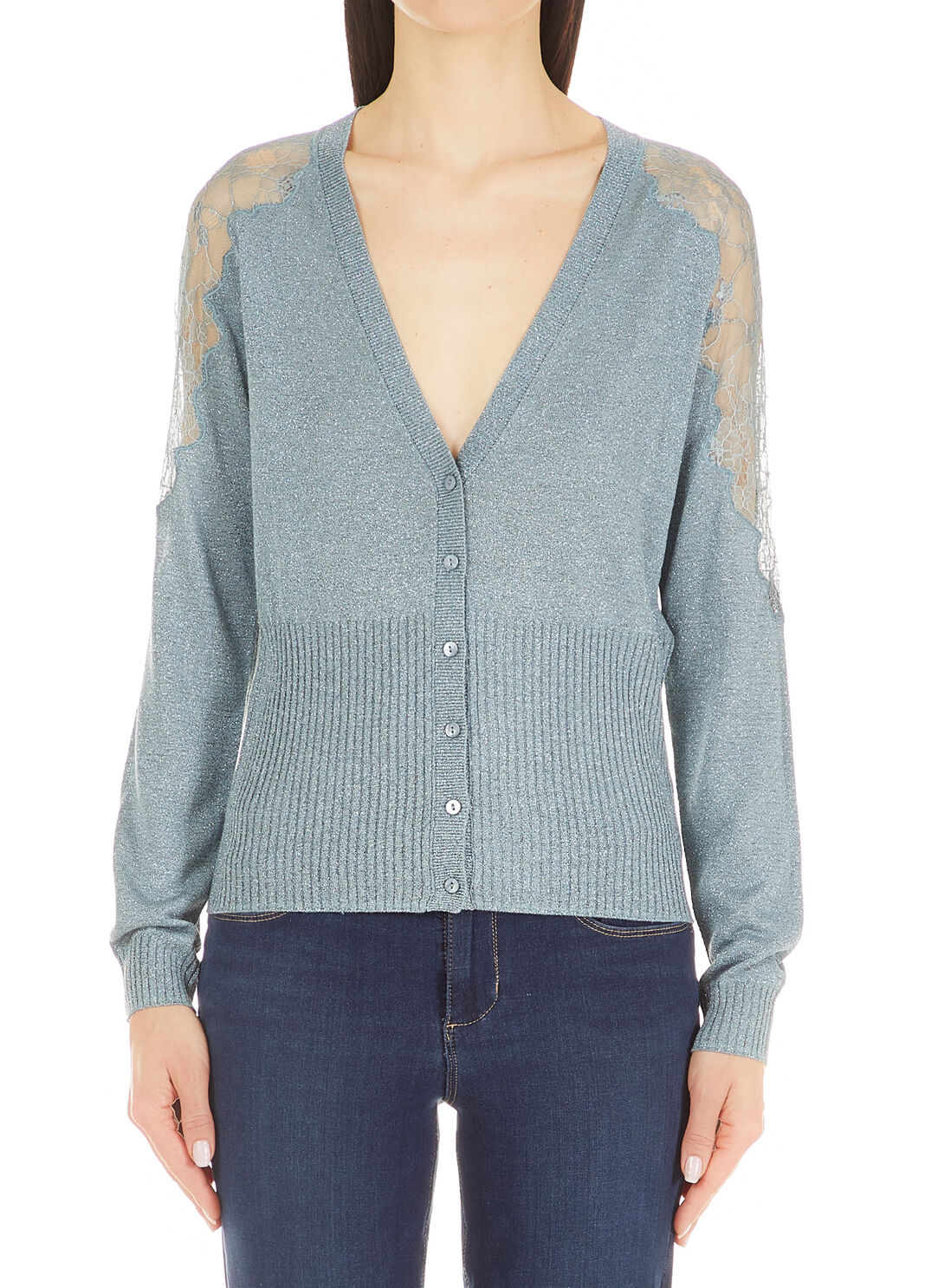 Cardigan aus Lurex&reg; mit Spitze Azurblau Liu Jo - large image number 0