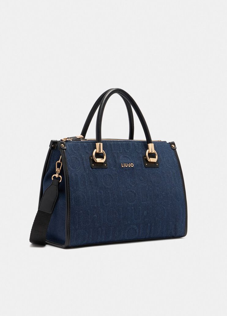 Shopper format moyen en denim bleu foncé Liu Jo - large image number 2