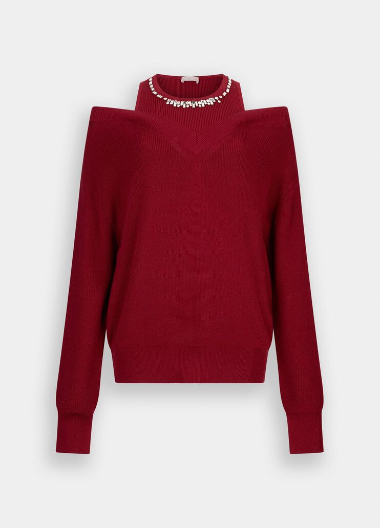 Jumper with bejewelled embroidery red Liu Jo - large image number 6 Jumper with bejewelled embroidery red Liu Jo - large image number 6