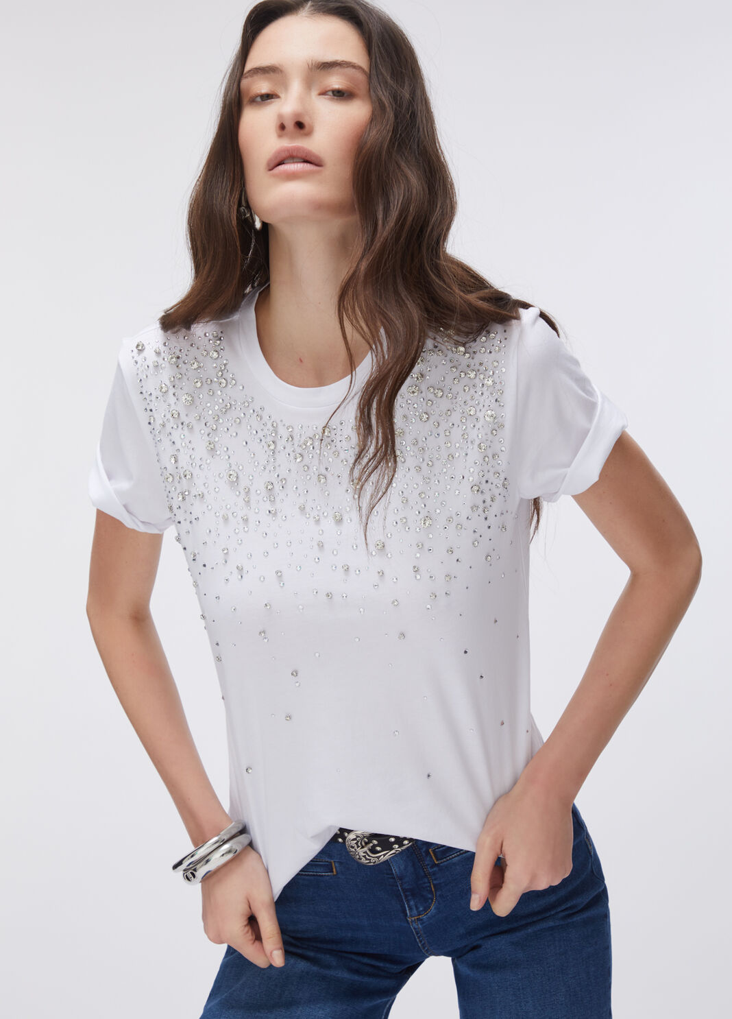 T-shirt with precious stones white Liu Jo - large image number 2